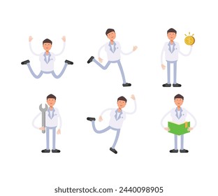 personajes de doctor en diferentes poses conjunto ilustración vectorial