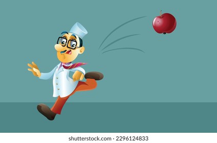 
Doctor Chased Away with an Apple Vector Funny Illustration. One apple a day keeps the doctor away concept design
