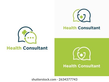 Doctor chat logo design template. Stethoscope design combination isolated on chat bubble symbol in vector design	