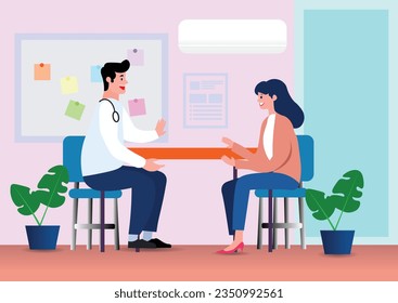 doctor check up a female Patient in clinic vector illustration