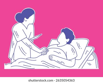 Ein Arzt überprüft den Krankheitszustand eines Patienten. Illustration