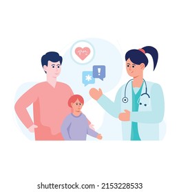 Doctor checking kid, flat illustration of family physician 

