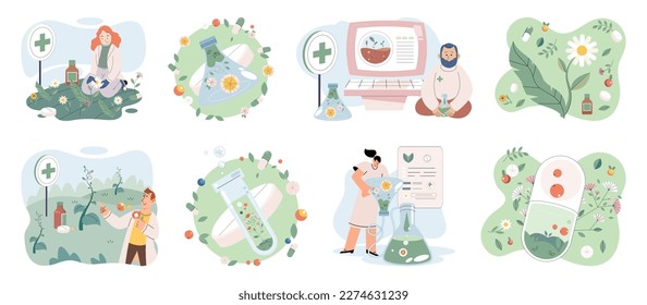 Doctor checking medicinal herbs. Natural herbal medicine selection. Scientist with natural drug research, Green herbal medicine discovery science lab. Scientist doctor making alternative medicine herb