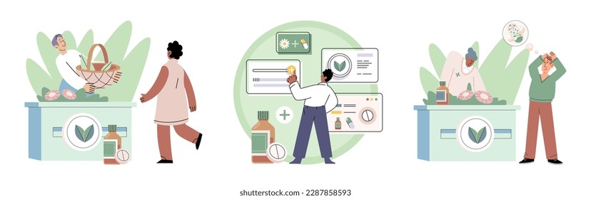 Doctor checking medicinal herbs. Natural herbal medicine selection. Scientist with natural drug research, Green herbal medicine discovery science lab. Scientist doctor making alternative medicine herb