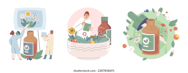 Doctor checking medicinal herbs. Natural herbal medicine selection. Scientist with natural drug research, Green herbal medicine discovery science lab. Scientist doctor making alternative medicine herb