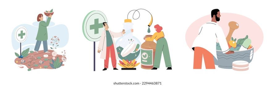 Doctor checking medicinal herbs. Natural herbal medicine selection. Scientist with natural drug research, Green herbal medicine discovery science lab. Scientist doctor making alternative medicine herb