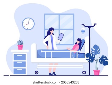 Doctor Checking a Patient in Hospital Room Background Vector Illustration. Medical Treatment With Patients For Healthcare, Consultation and Examination Health 