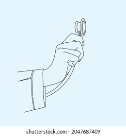 Doctor checking patient, line drawing art, vector illustration