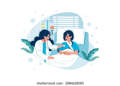 Doctor checking patient in the private ward Illustration concept. Flat illustration isolated on white background