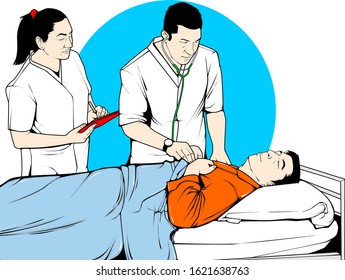 doctor checking  patient vector illustration