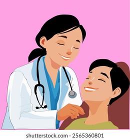 Doctor is checking the patient's condition. with pink background