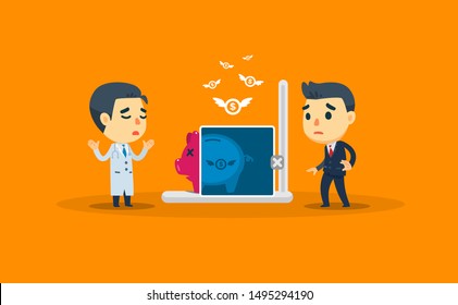 a doctor is checking the savings of an entrepreneur. vector illustration