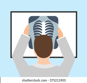 A doctor checking x-ray photo of patients. X-ray of lungs. hospital. medical check, vector illustration 