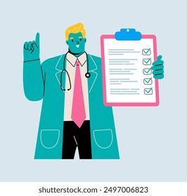 Doctor with a Checklist. Colored flat vector illustration
