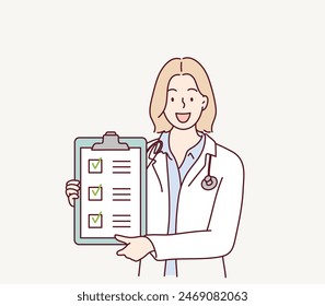 Doctor with a Checklist. Hand drawn style vector design illustrations.