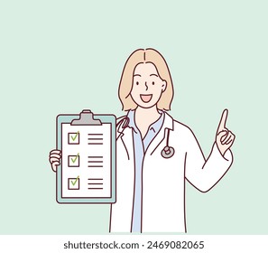 Doctor with a Checklist. Hand drawn style vector design illustrations.