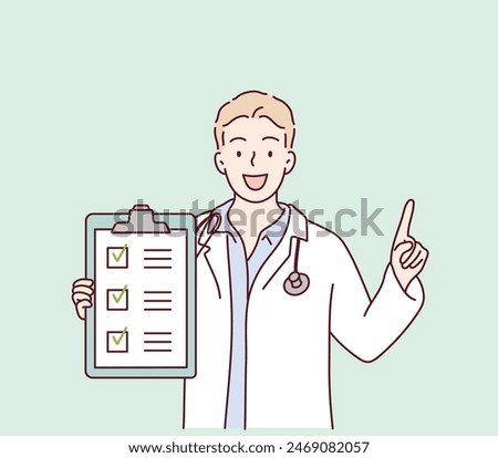 Doctor with a Checklist. Hand drawn style vector design illustrations.