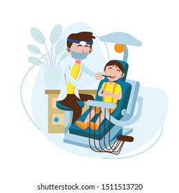 The doctor checks a dental health of girls. Concept for dentist service. Flat style vector illustration isolated on white background, suitable for wallpaper, banner, book illustration