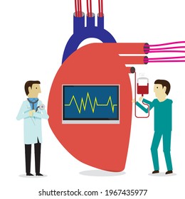 Doctor checks the heart wave. Vector design