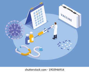 Doctor checks vaccine stock with digital tablet 3D isometric vector concept for banner, website, illustration, landing page, flyer, etc