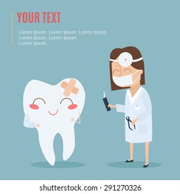 The doctor checkup and treat tooth. Vector illustration