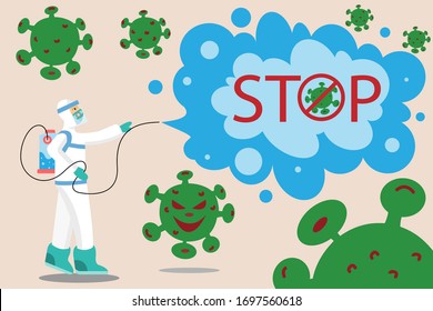 Doctor in chemical protective clothing coverall and gas mask stop coronavirus. Quarantine from pandemic Covid-19 Coronavirus outbreak.
