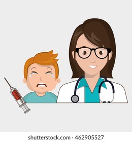 doctor child stethoscope syringe vector illustration graphic