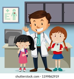 Doctor and children at hospital illustration