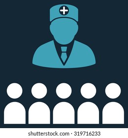 Doctor Class vector icon. Style is bicolor flat symbol, blue and white colors, rounded angles, dark blue background.