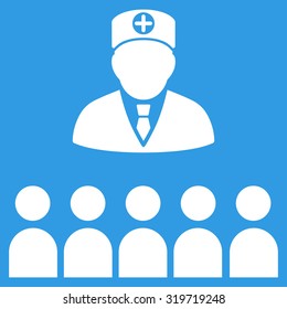 Doctor Class vector icon. Style is flat symbol, white color, rounded angles, blue background.