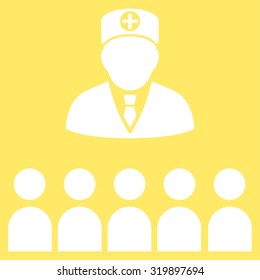 Doctor Class vector icon. Style is flat symbol, white color, rounded angles, yellow background.