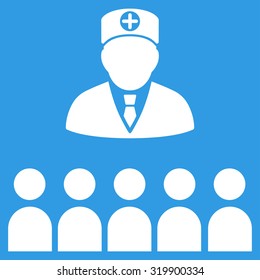 Doctor Class vector icon. Style is flat symbol, white color, rounded angles, blue background.