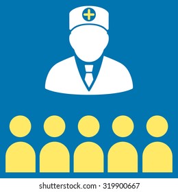Doctor Class vector icon. Style is bicolor flat symbol, yellow and white colors, rounded angles, blue background.