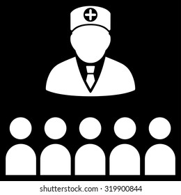 Doctor Class vector icon. Style is flat symbol, white color, rounded angles, black background.