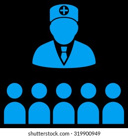 Doctor Class vector icon. Style is flat symbol, blue color, rounded angles, black background.