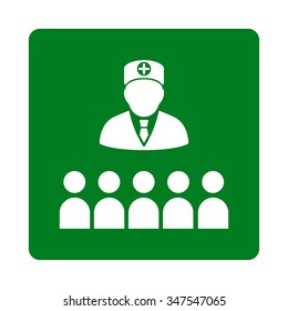 Doctor Class vector icon. Style is flat rounded square button, white and green colors, white background.