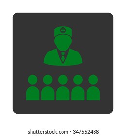 Doctor Class vector icon. Style is flat rounded square button, green and gray colors, white background.