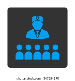 Doctor Class vector icon. Style is flat rounded square button, blue and gray colors, white background.