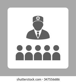 Doctor Class vector icon. Style is flat rounded square button, dark gray and white colors, silver background.