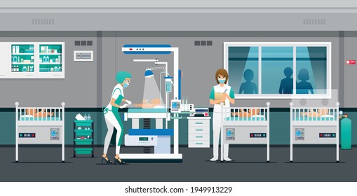 The doctor is cleaning and caring for the health of the newborn.