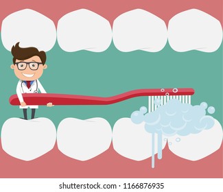 Doctor cleaning teeth in the mouth.Doctor with tooth health concept -Vector illustration.