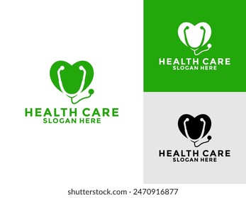 Doctor or Clinic logo icon, stethoscope logo healthcare with heart shape and medical design vector