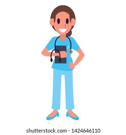 Doctor with clipboard and stethoscope character  worker cartoon vector illustration graphic design