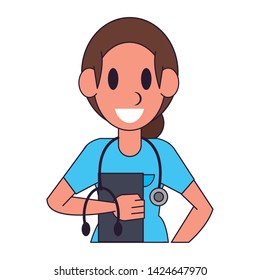 Doctor with clipboard and stethoscope character  worker cartoon profile vector illustration graphic design