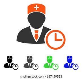 Doctor Clock flat vector pictograph. Colored doctor clock gray, black, blue, green pictogram variants. Flat icon style for application design.