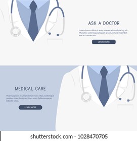 Doctor Close Up. Doctor Icon. Medical Background. Vector Illustration. Ask A Doctor, Medical Care.