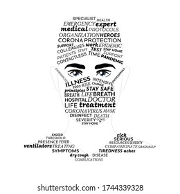 Doctor Cloud Words Corona Pictogram. Pandemic, epidemic, virus disease, outbreak. Isolated vector
