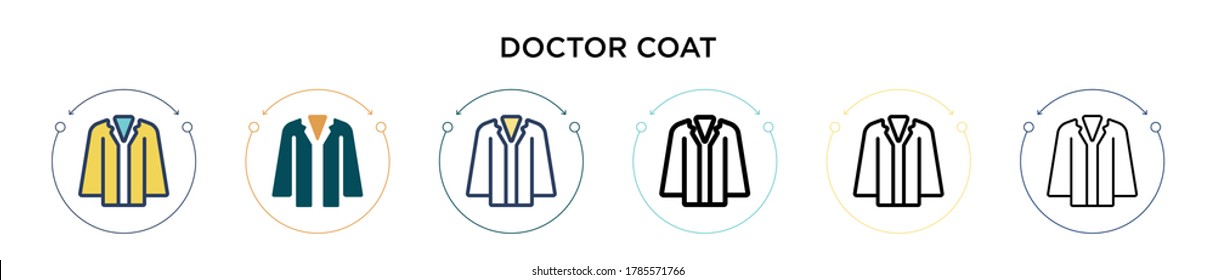 Icono de la cubierta del doctor en el estilo relleno, delgado, contorno y trazo. Ilustración vectorial de dos diseños de iconos vectoriales coloridos y negros de doctores pueden utilizarse para móviles, ui, web