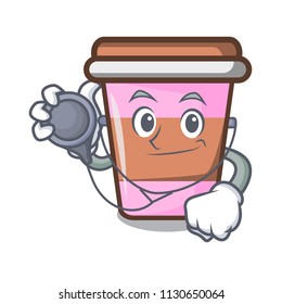 Doctor coffee cup character cartoon vector illustration