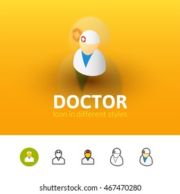 Doctor color icon, vector symbol in flat, outline and isometric style isolated on blur background